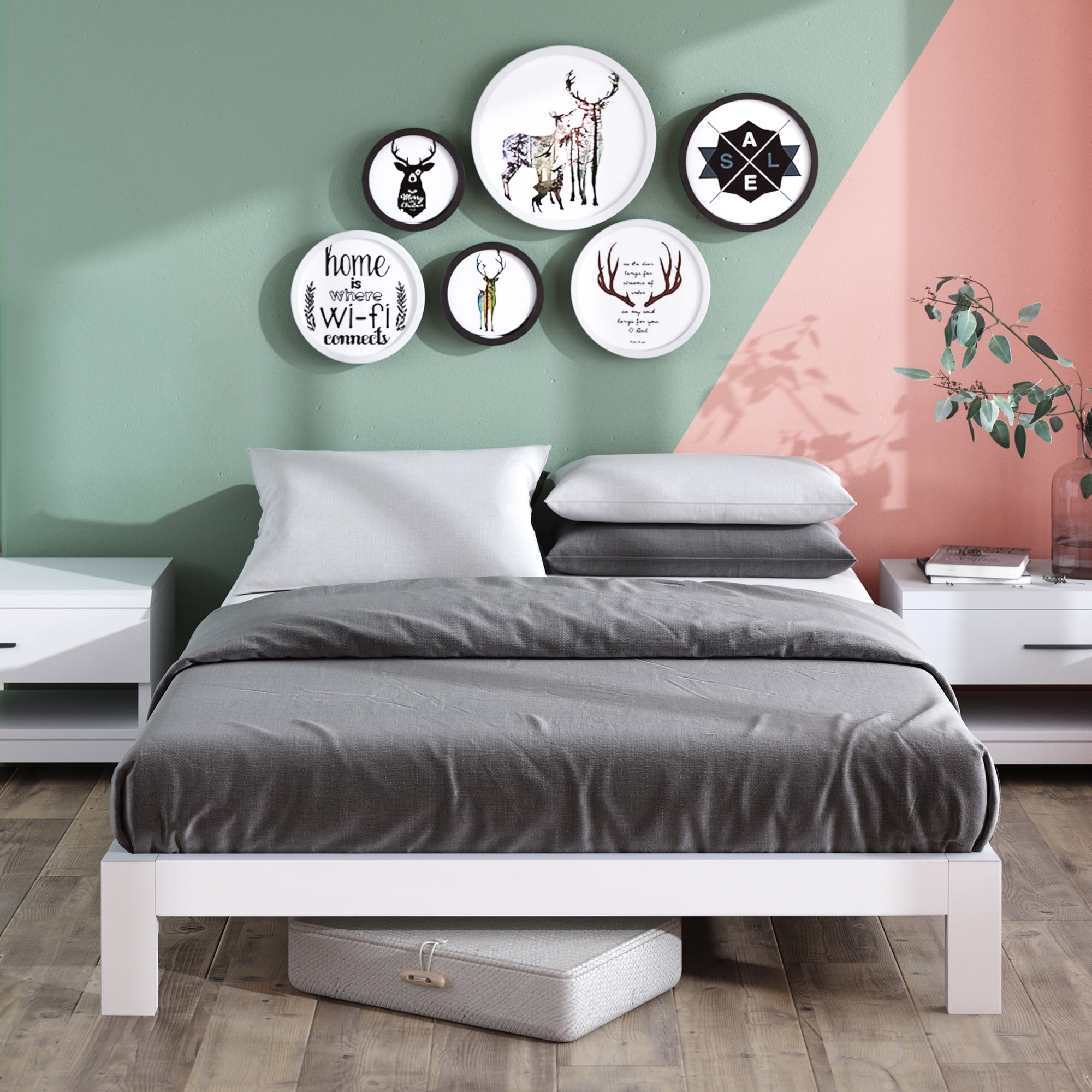Zinus Arnav 10" White Metal Platform Bed Frame, King