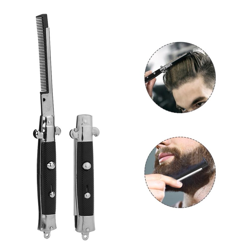 Metal Switchblade Pocket Folding Flick Hair Comb For Beard Mustache