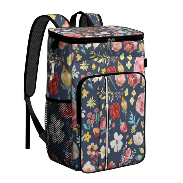 Floral and Bee Artwork Insulated Cooler Backpack, Leakproof Waterproof Lunch Backpack for Nature Enthusiasts, Road Trips