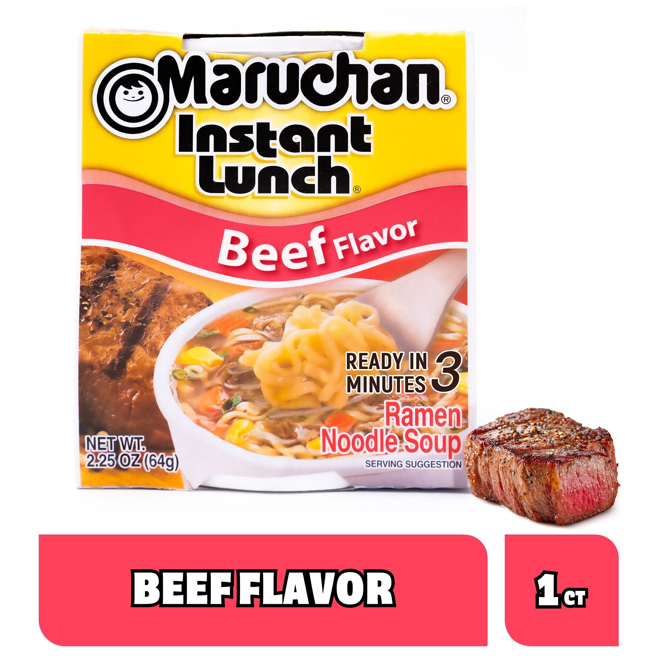 Maruchan Instant Lunch Ramen Noodles, Beef Flavor, 2.25 oz Cup