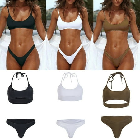 2PCS Sexy Summer Women Swimwear Bandage Bikini 4 Colors Set Push-up Padded Bra Bathing Suit Swimsuit