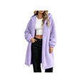 thumbnail image 5 of Zynoxe Women's Hooded Jackets With Side Pockets Casual Solid Color Long Sleeve Fuzzy Fleece Coat Relaxed Mid-Length Open Front Cardigan Jackets Warm Plush Outerwear Jackets for Women M, 5 of 9