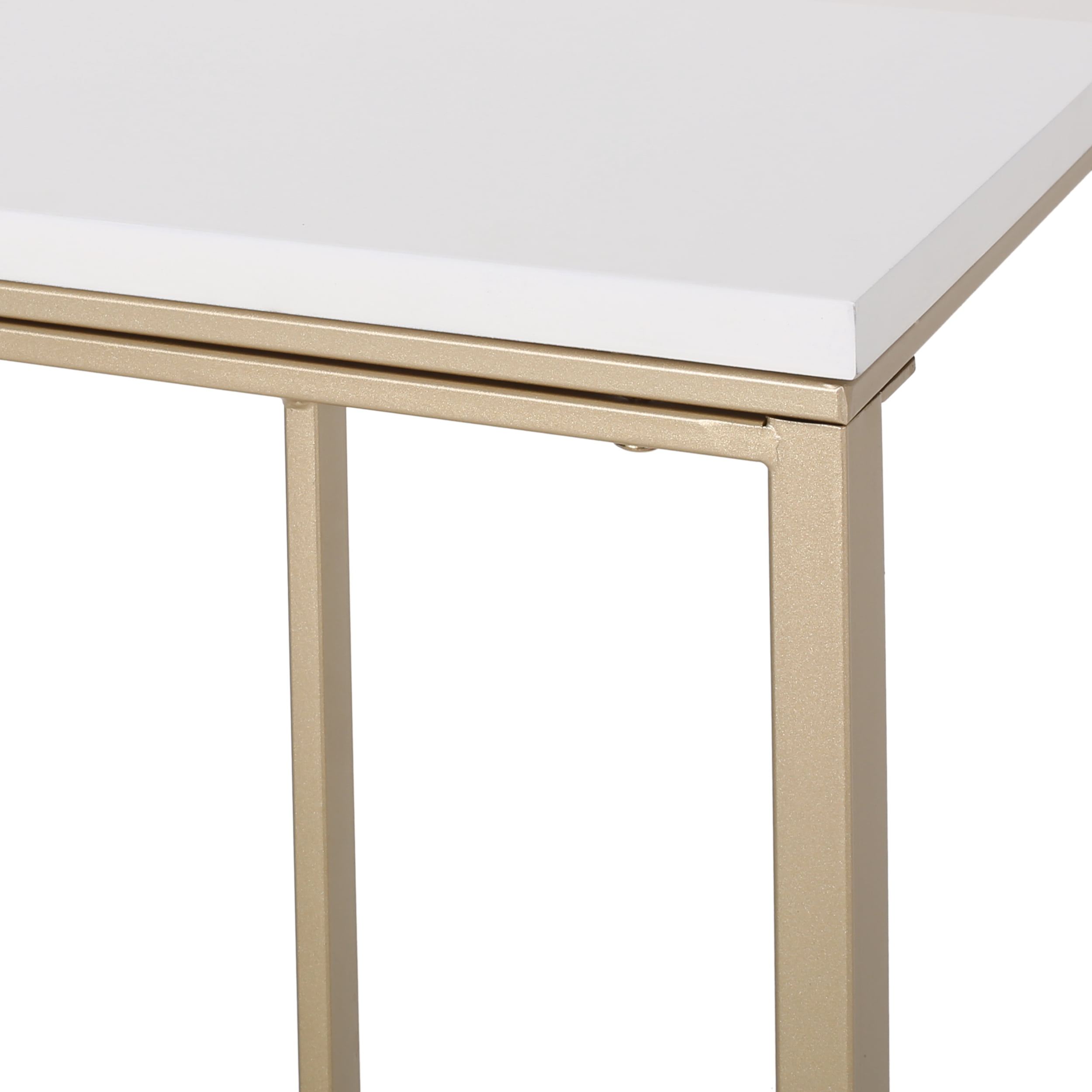 Noble House Miguel Modern Glam Faux Wood End Table, White, Champagne Gold