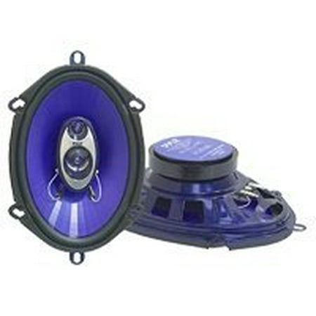 Pyle PL573BL 5 x 7 Inch 300 Watt Peak Power 3 Way Triaxial Vehicle Car Audio Stereo Speaker Pair with Protective Grill and Installation Hardware, Blue