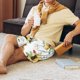 thumbnail image 5 of Balery Sunflowers Leaves And Birds Pantalones cortos de pijama de punto de algodón para hombre con cinturilla y bolsillos-Large, 5 of 6