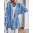 thumbnail image 4 of Women Solid Tone Open Front V Neck Side Pockets Oversized Mid Length Loose Casual Knit Cardigan Lake Blue L, 4 of 7