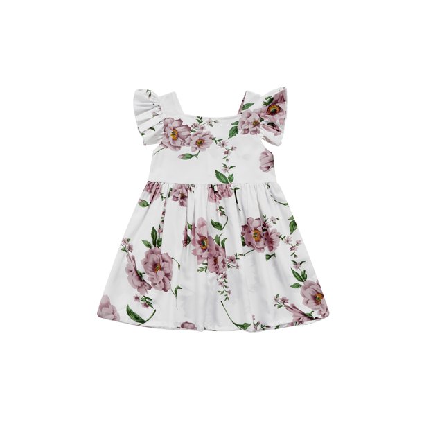 Gwiyeopda 3-7Years Girl Dress Flower Pattern Printed Square Neck Ruffle ...