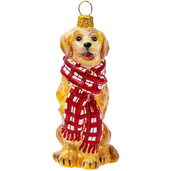 Golden Retriever with Bushy Scarf Polish Glass Christmas Ornament