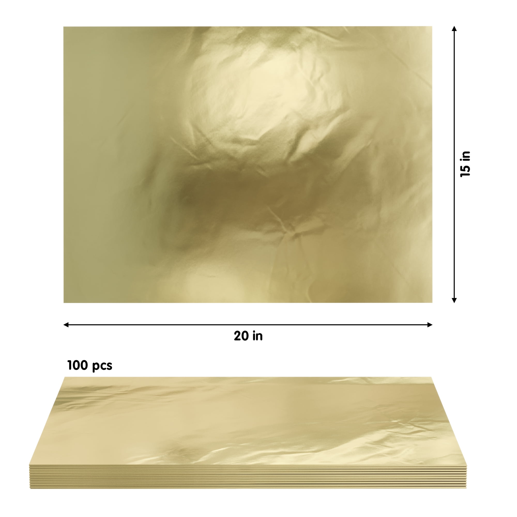 Crown Display 100 Ct Mylar Foil Sheets for Gift Wrapping and Baskets, 20 x 30 in, Gold