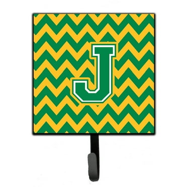 Letter J Chevron Green and Gold Leash or Key Holder