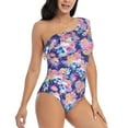 thumbnail image 3 of Sikiie graffiti style Skull flower Print Women One Piece Swimsuits Tummy Control One Shoulder Bathing Suits Ruffle Swimwear, From S to XXL-X-Large, 3 of 6