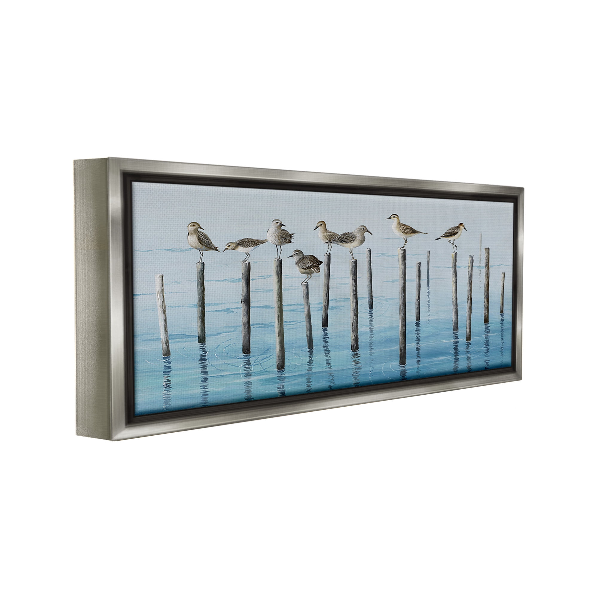 Stupell Industries Perched Sea Birds Animals & Insects Painting Gray Floater Framed Canvas Art Print Wall Art, 25 x 11