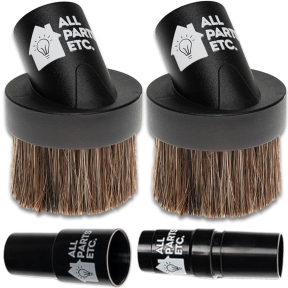 ALL PARTS ETC. 4 Pack Vacuum Dust Brush & Adapter Set – 1.25” Horsehair Dusting Brushes with 1.5” & 1.375” Adapters – Compatible with 1.25” Shop Vac, Ridgid, Craftsman, Workshop, and More