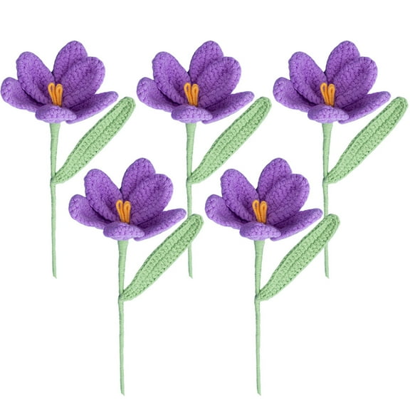 HUONA 5Pcs Handcrafted Crochet Tulip Flowers Permanent Artificial Knitted Floral Arrangement Home Decoration Gift Type 3