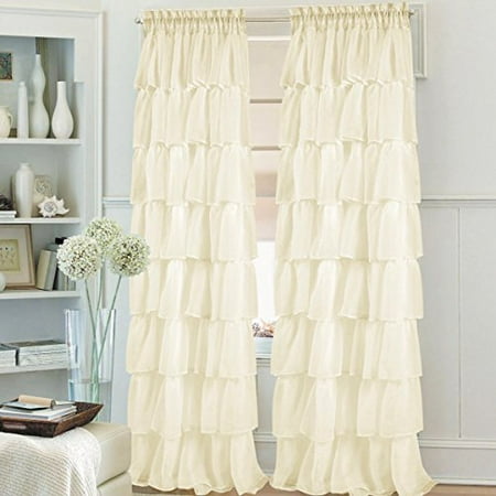 - 1pc Gypsy Ruffled Full Stitched Curtain Panel Drape Window Treatment or Shower Curtain in 25 Colors & 4 Different Sizes
