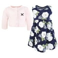 thumbnail image 3 of Hudson Baby Infant and Toddler Girls Cotton Dress and Cardigan Set, White Peonies, 2T, 3 of 5