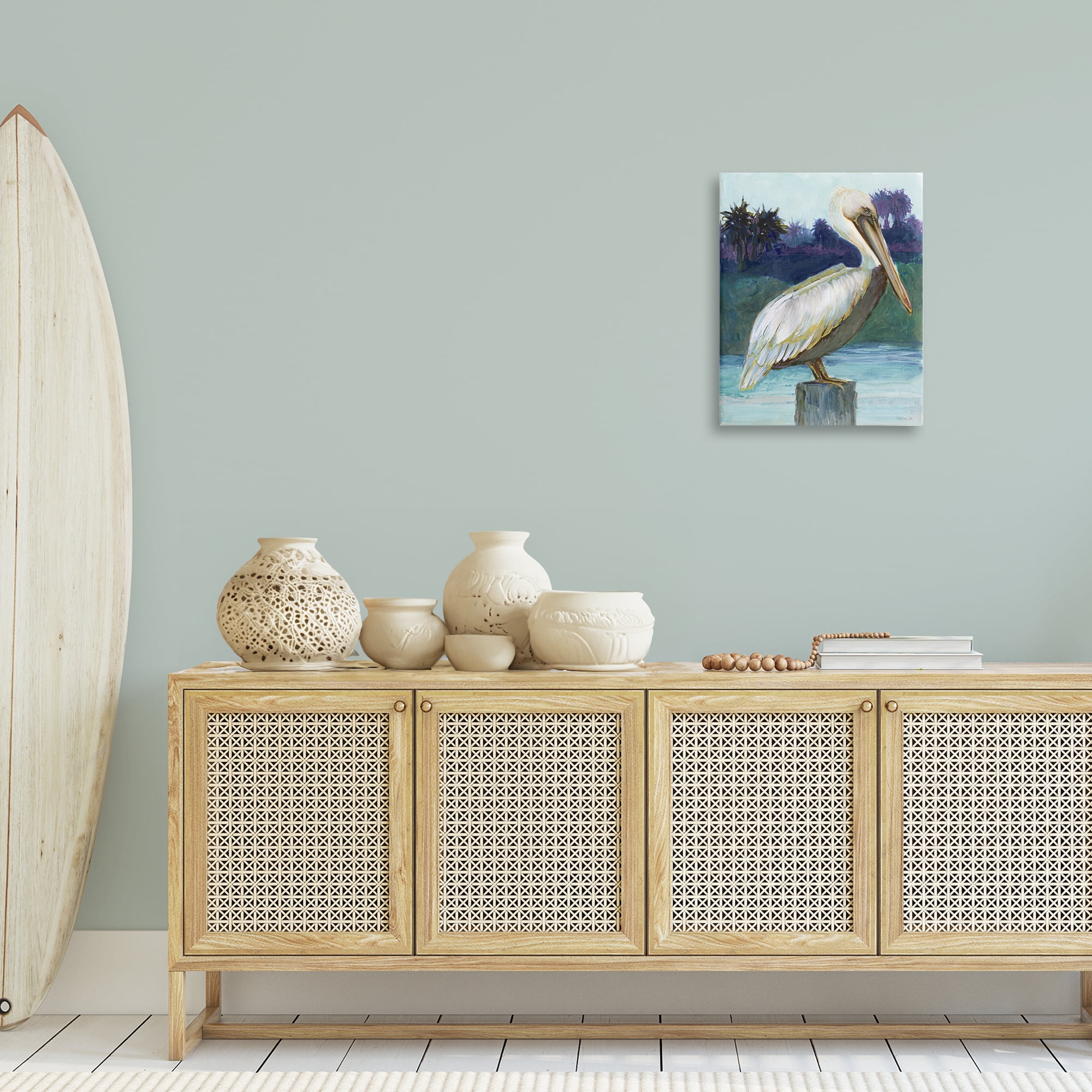 Stupell Industries Tropical Pelican Perched Animals & Insects Painting Gallery Wrapped Canvas Art Print Wall Art, 16 x 20