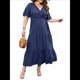 thumbnail image 3 of Vestido Informal de Lunares para Mujer, Talla Grande, de Verano, Corta, Cuello en V, Holgado, Escalonado Azul XXL, 3 of 9