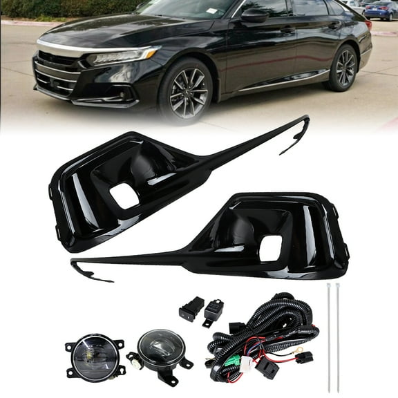 Fog Lights Assembly Replacement for 2021 2022 Honda Accord Clear Lens with Front Bumper Bezel Wires Switch Bulbs Kit Left Right Side