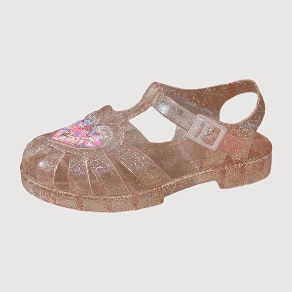 Gyujnb Girls Heart Glitter Jelly Sandals, Soft Sole Closed Toe Footwear for Toddler and Little Girls (Toddler/Little Girls),3.5-4 Years
