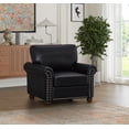 thumbnail image 2 of PU Leather 1 Seater Sofa with Nailhead Trim, Classic Sofa Chair with Brown Wooden Legs and Thick Cushion, Black Faux Leather Loveseat Chair for Living Room, Office, Apartment, 2 of 6