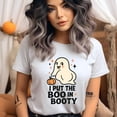 thumbnail image 2 of I Put The Boo In Booty Graphic Tee Funny Ghost Pumpkin Shirt, Maroon, Size 2XL, 2 of 6