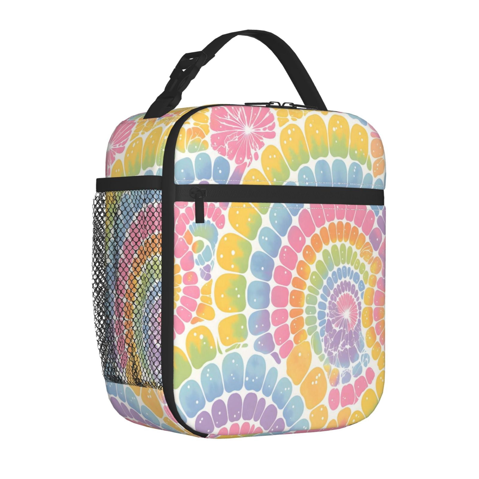 Lunch Bag For Women Men Insulated Portable Lunch Box Bento Box Office Picnic Travel Cooler Bag Gray Tie-Dye Background Rainbow Colors_2