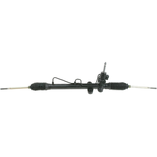 cremallera hidráulica lancer 2004 al 2006 mitsubishi 2.0l l4 remanufacturado Cremallera de dirección hidráulica remanufacturada CARDONE para Mitsubishi Lancer 2004–2006; vista frontal centrada de la barra tubular negra con fuelles de goma en ambos extremos, vástagos roscados visibles, línea de presión integrada, 1 pieza, No incluye bieletas, ref. 423516-7165576. Ideal para reemplazo de dirección en talleres automotrices.
