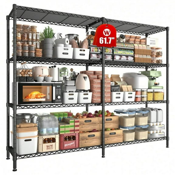NTGFU 1220 LBS Storage Shelves, 61.7"W Wire Shelving Unit, 5 Tier Metal Shelving for Storage, Rack Shelves for Storage, Heavy Duty Garage Shelf, Pantry Shelves, Kitchen Shelving