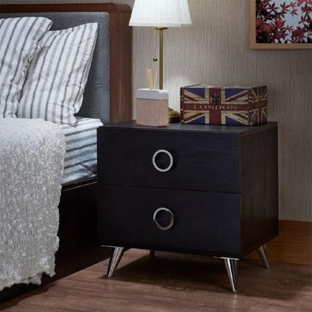 Nightstand with 2 Drawers, Mid-Century Nightstand Bed Side Table, Bedroom Table with Storage, Night Table with Plastic Tapered Legs, Black