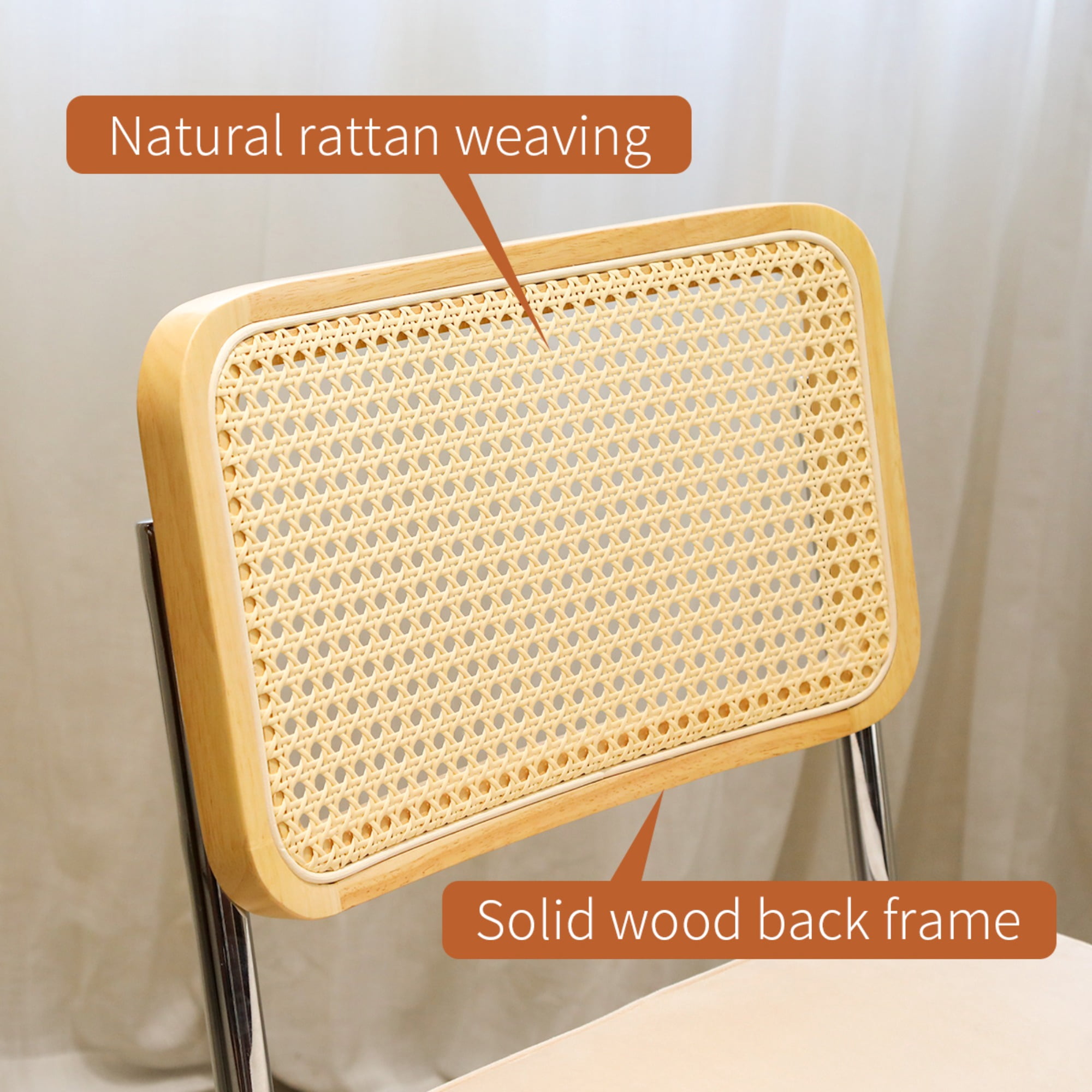 JXXRZ Rattan Dining Chairs Set of 2, Mid Century Modern Kitchen Side Chairs for Dining Living Room, Velvet Upholstered Dining Chairs, Champagne