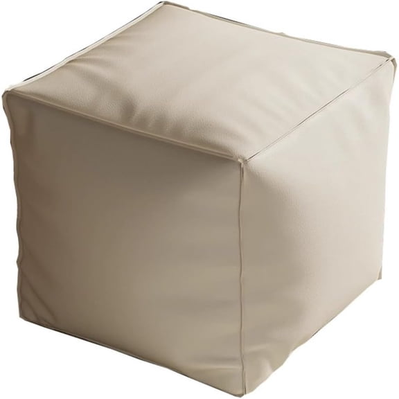 Unstuffed Cube Ottoman Pouf Cover, Pouf Ottoman Cover No Filler Faux Leather Footstool Bean Bag for Storage Only Cover (Cream,17.7x17.7x15.7in)