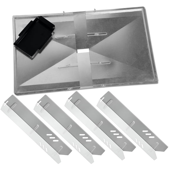 Grill Drip Pans Adjustable Grease Tray (24" to 27") and 15 inch Heat Plates Set (4 Pack) for DynaGlo, Uniflame, Backyard Grill Models