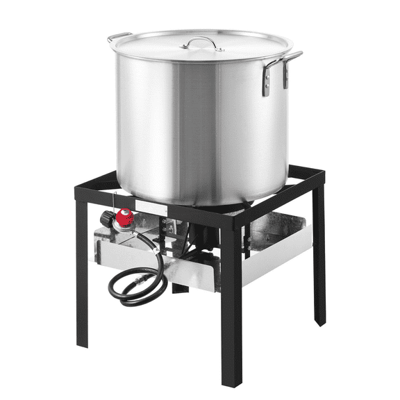 80 Qt Seafood Boiler Kit with Burner & Strainer - Outdoor Crawfish Boil Pot for Lobster, Crab - Aluminum Stockpot with 100,000 BTU Burner & Steamer Rack