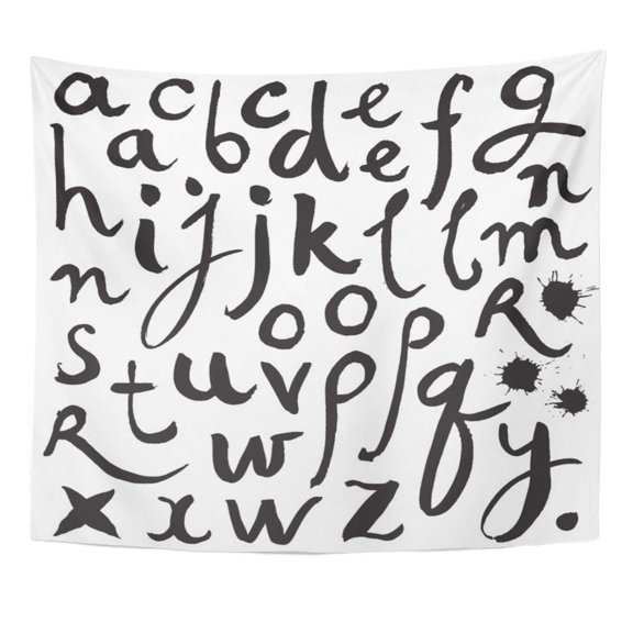 ZEALGNED Liquid Black Paint Alphabet Letters The Written with Brush Spray Script ABC Wall Art Hanging Tapestry Home Decor for Living Room Bedroom Dorm 60x80 inch