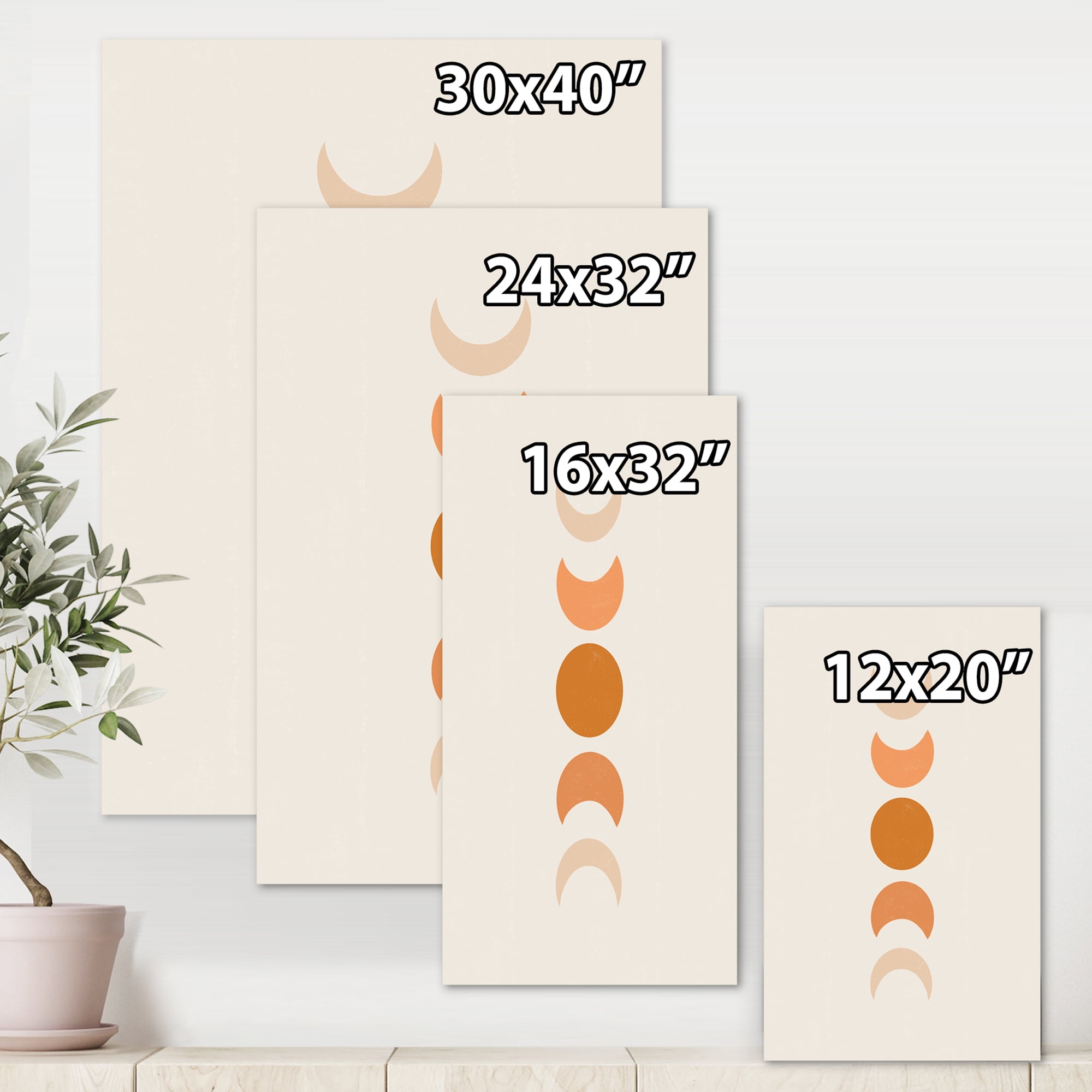 Minimalist Different Moon Phases 24 in x 32 in Painting Canvas Art Print, by Designart