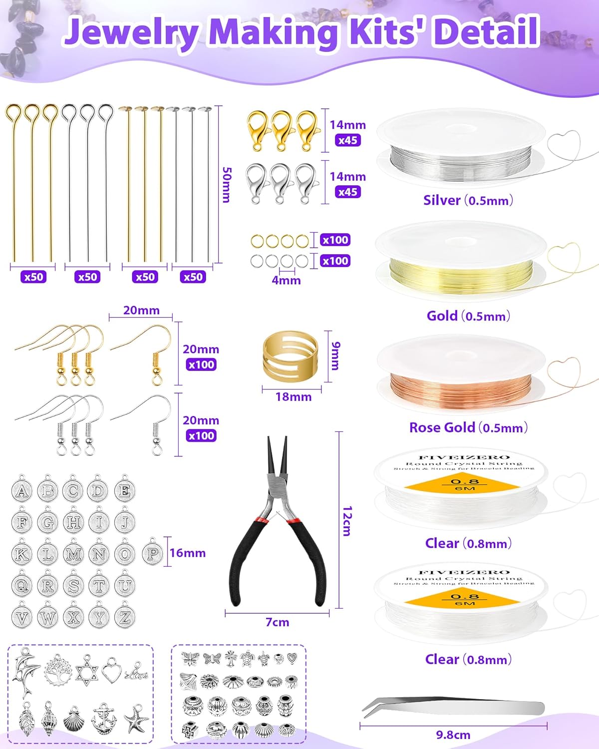 Jewelry Making Kit - 1956 PCS Natural Chip Stone Beads(25 Colors, 4-12mm) with Crystal Beads, Metal Charms, Jump Rings & Earring Hooks for DIY Bracelets, Necklaces, Earrings