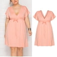 thumbnail image 2 of Ruyang Women Solid Color Dress Casual Short Sleeve V Neck High Waist Beach Mini Dresses With Belt Dress Formal Dresses for Women plus, 2 of 9