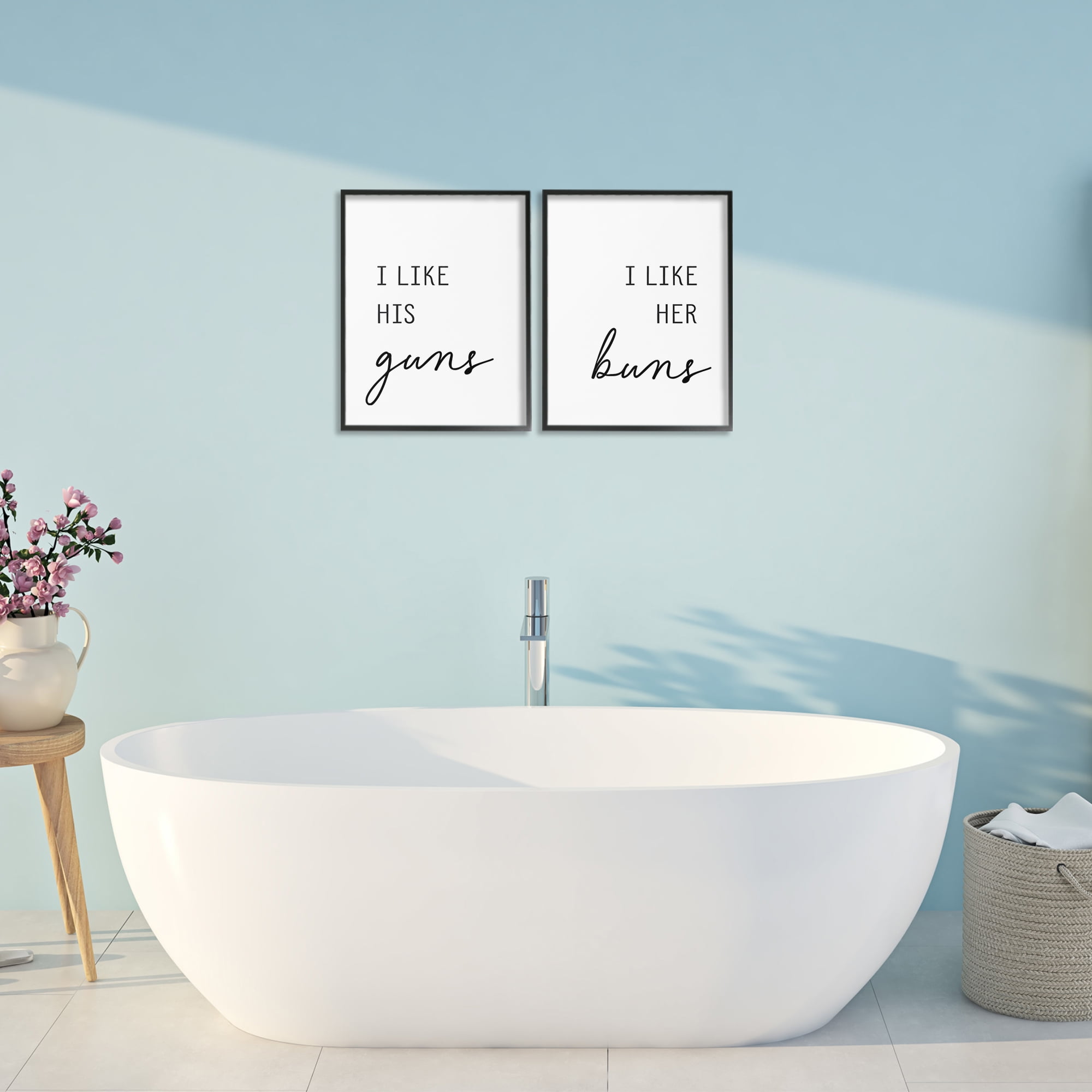 Like His Guns & Her Buns 2 Piece Black Framed Giclee Art Set, design by Lettered and Lined