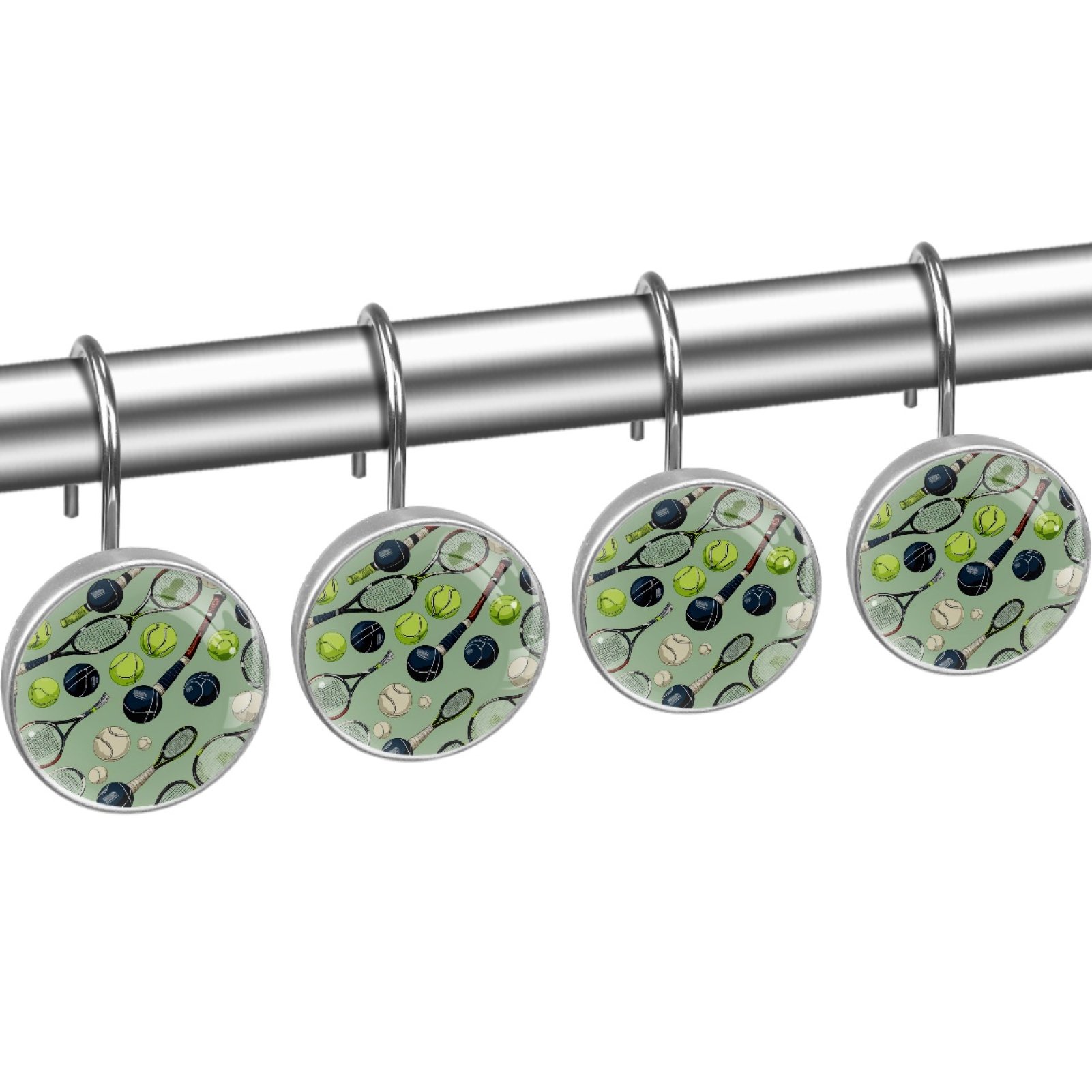 HemaKayy 12 Pcs Decorative Shower Curtain Hooks - Stainless Steel Rings for Bathroom Décor - Easy Glide & Secure Hold - Perfect Decoration for Bathroom Shower Rods - Tennis Balls