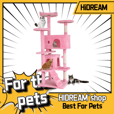 Three Layer Cat Tree with Cat Condo and Two Hammocks,Grey
