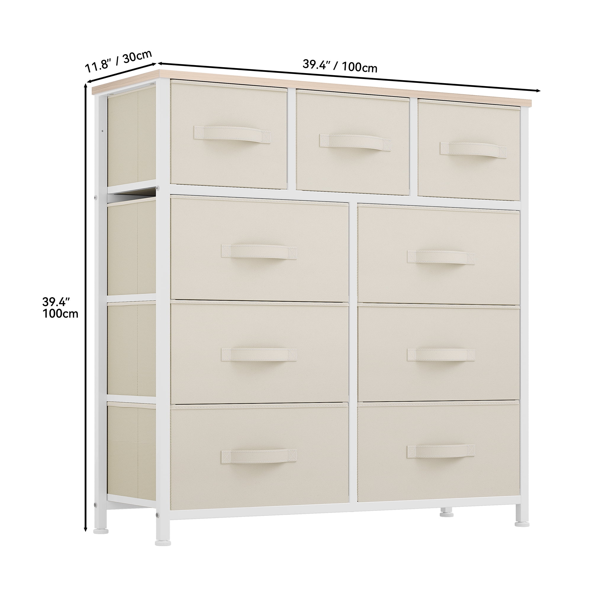 Uforic 9-Drawer Storage Dresser with Metal Frame & Wooden Top for and Living Room for Adults, White