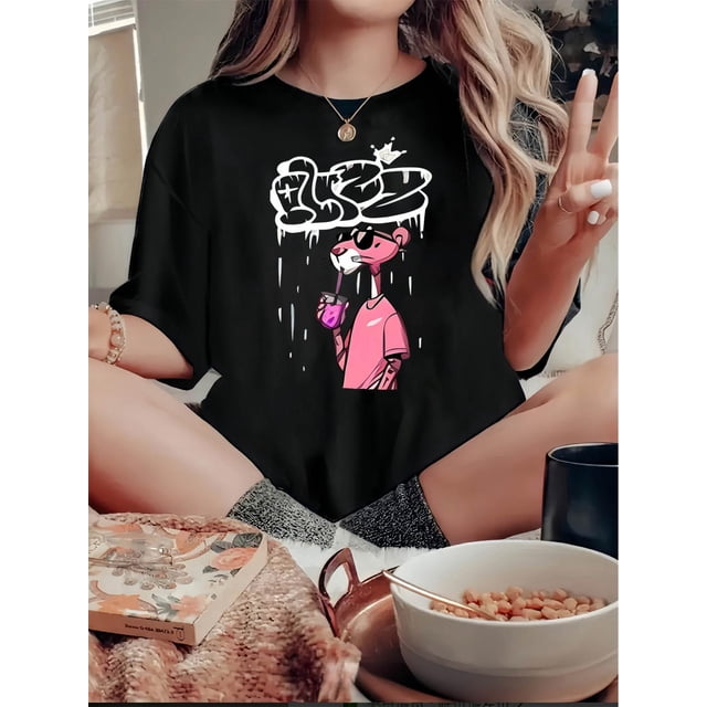 Camiseta Para Mujer De Verano Para Uso Diario, Viajes, Desplazamientos1pc Women'S Casual Crew Neck T-Shirt with Pink Leopard Print, Fashion Streetwear Short Sleeve Top, Comfortable Knit Polyester Fa