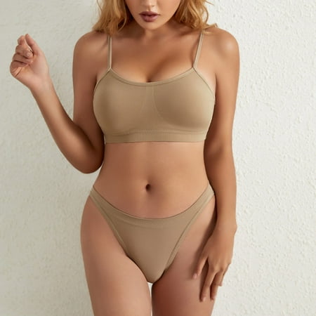 

uikmnh Bras for Women Women s 2 Piece U Neck Seamless Solid Lingerie Halter High Waist Bra And Set