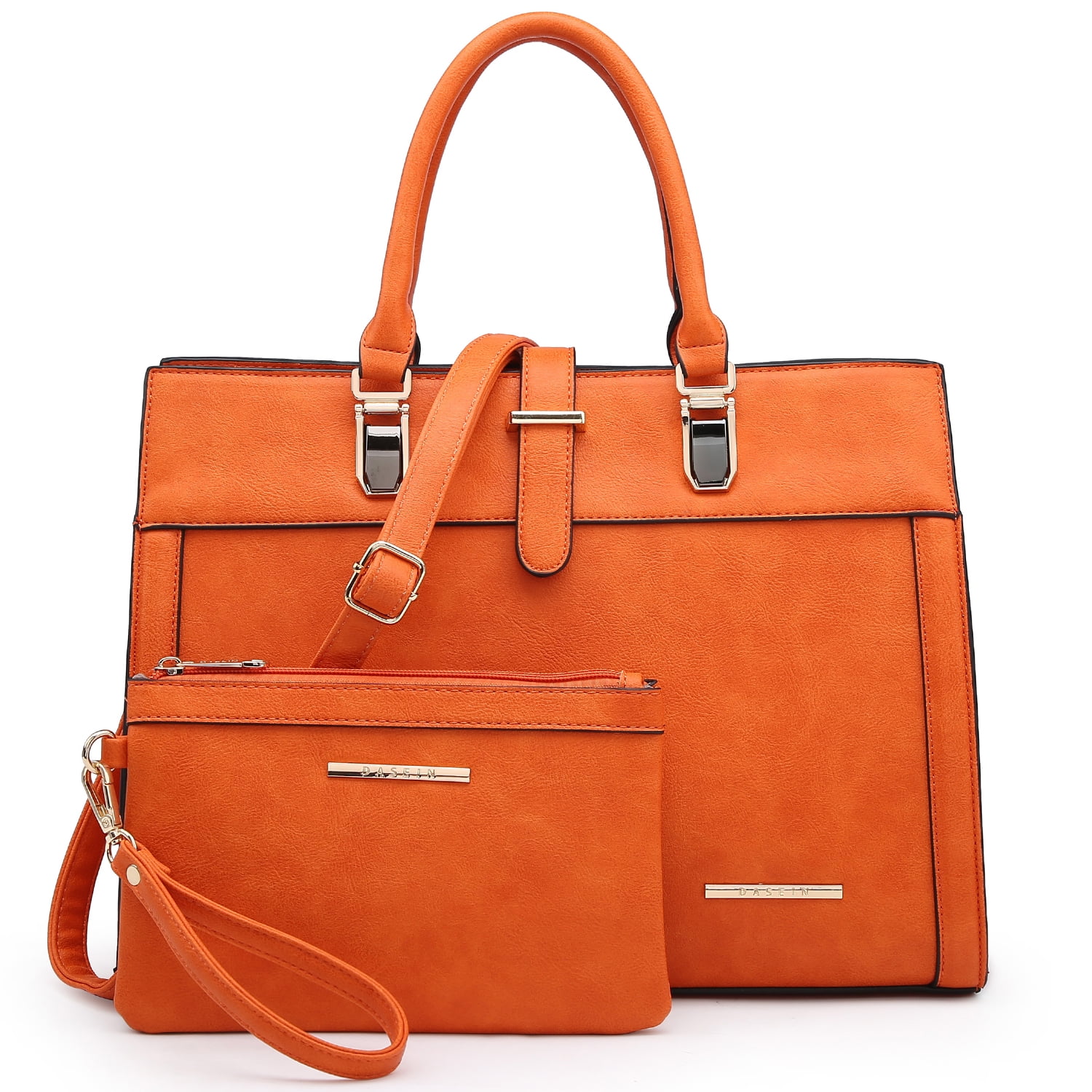 Women's Handbag Flap-Over Belt Shoulder Bag top Handle Tote Satchel Purse Work Bag W/Matching Wristlet