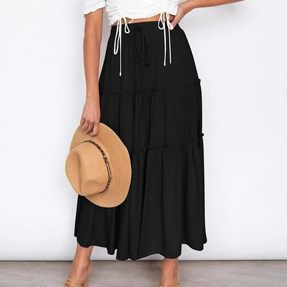 Women’s Elastic High Waist Boho Maxi Skirt Ruffle A Line Swing Skirts plus Size Skirts for Women 3x Metallic Skirt Womens Skirts Midi Length plus Size Skirts for Women 4x-5x Long Denim Skirt Western