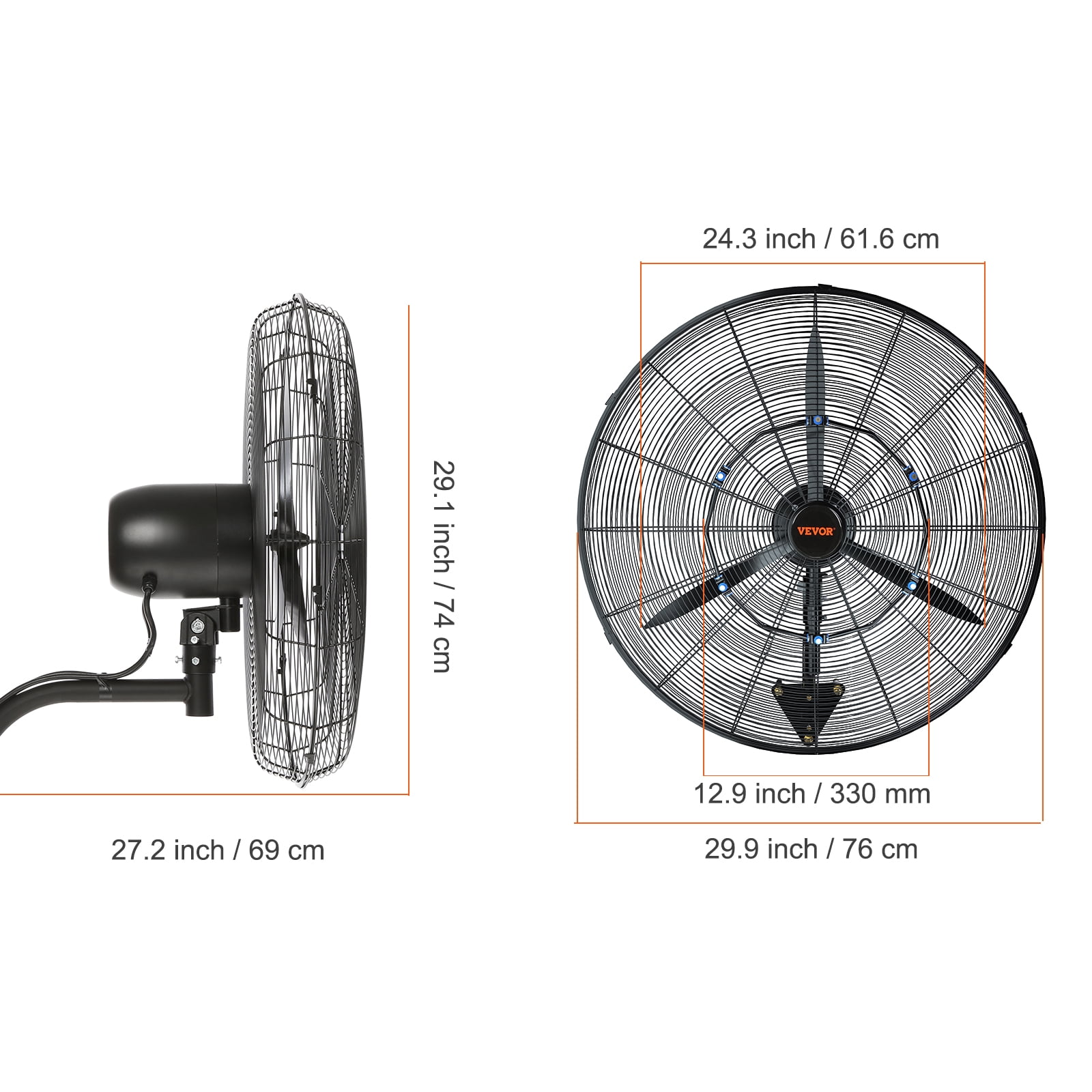 VEVOR Wall-Mount Misting Fan,24 inch, 3-Speed High Velocity Max. 7000 CFM, Waterproof Oscillating Industrial Wall Fan, Commercial or Residential