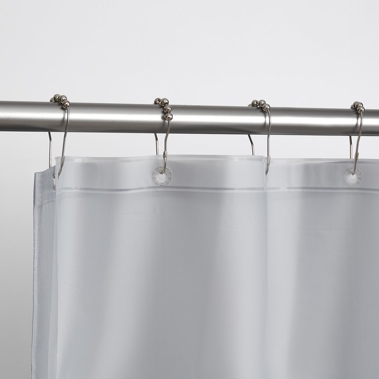 Clorox 100% Polyester Shower Curtain Set with Waterproof Peva Liner and 12 Metal Hooks (Gray)