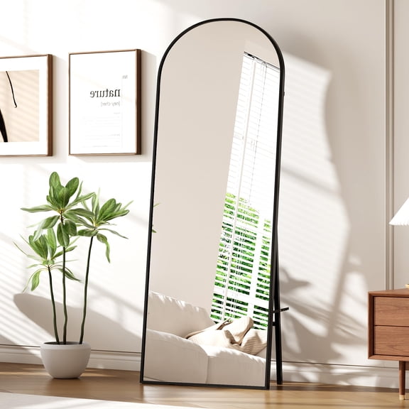 EcoSummer Arched Full Length Mirror 65", Freestanding or Wall Mount Floor Mirror with Black Metal Frame