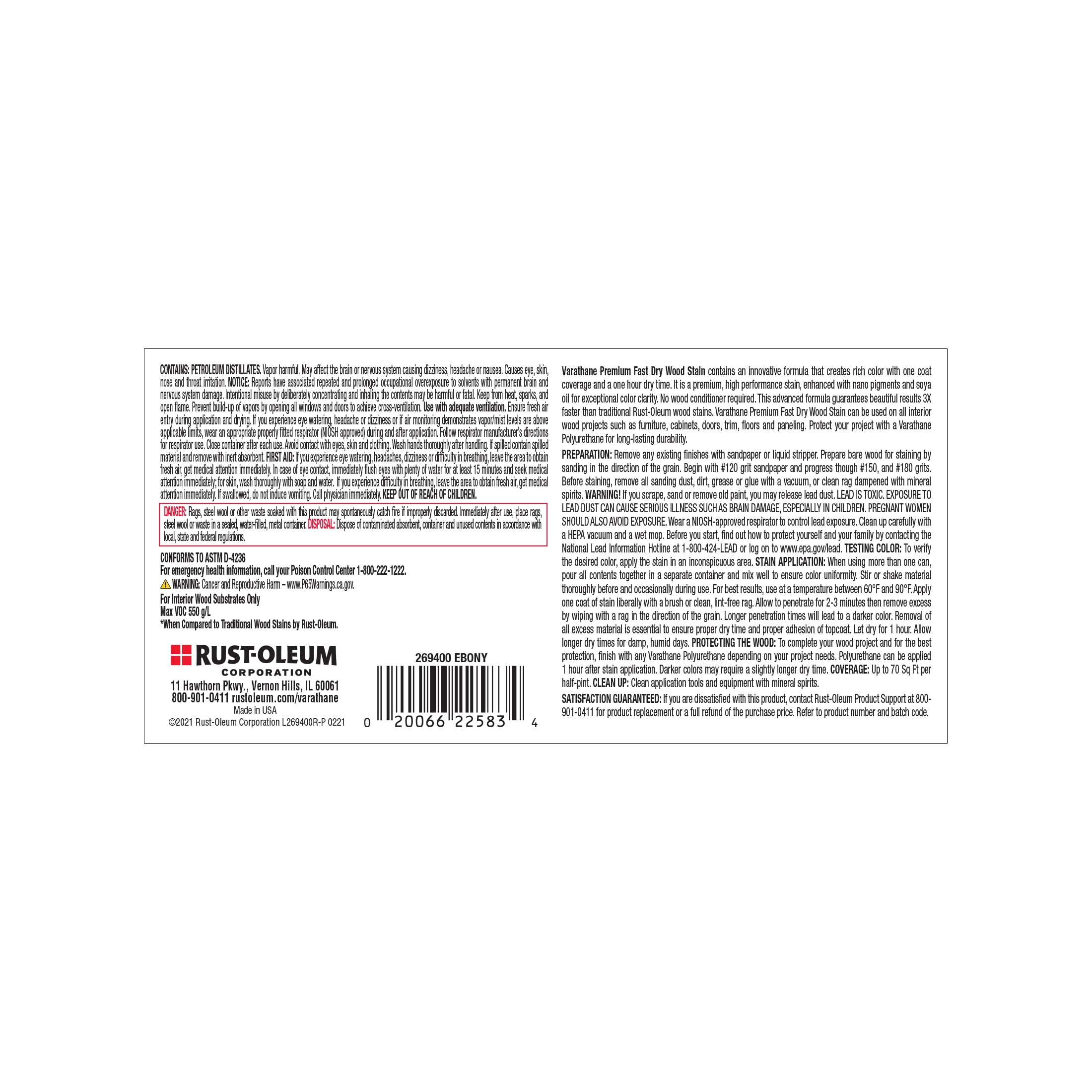 4 Pack, Ebony, Varathane Premium Fast Dry Wood Stain-269400, Half Pint